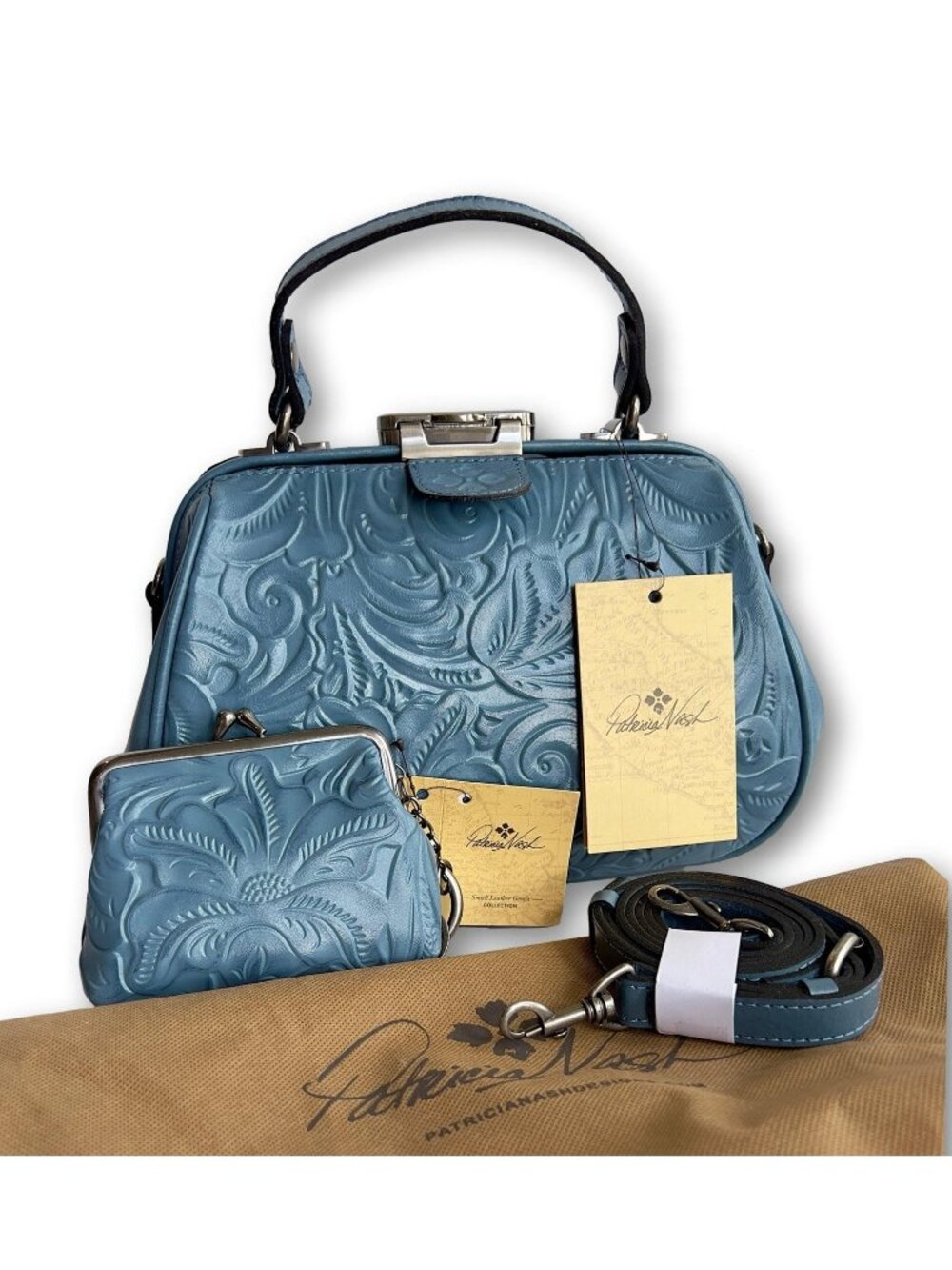 Patricia Nash Gracchi Tooled Leather Satchel & Matching Coin Purse NEW - Picture 2 of 16